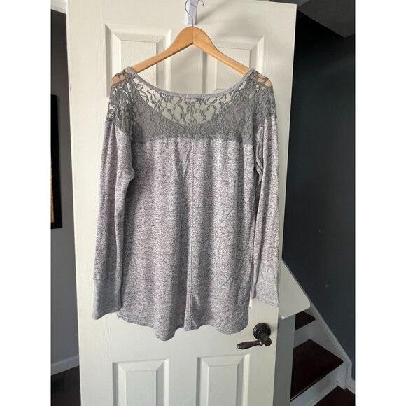 Charmed Hearts Womens Large Gray Knit Top Lace Shoulder Long Sleeve Casual Blous - Picture 5 of 5